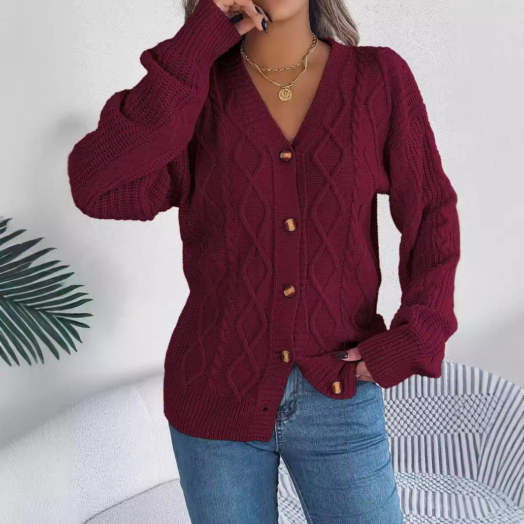 Women's Casual Lantern Sleeve Twist Button Cardigans