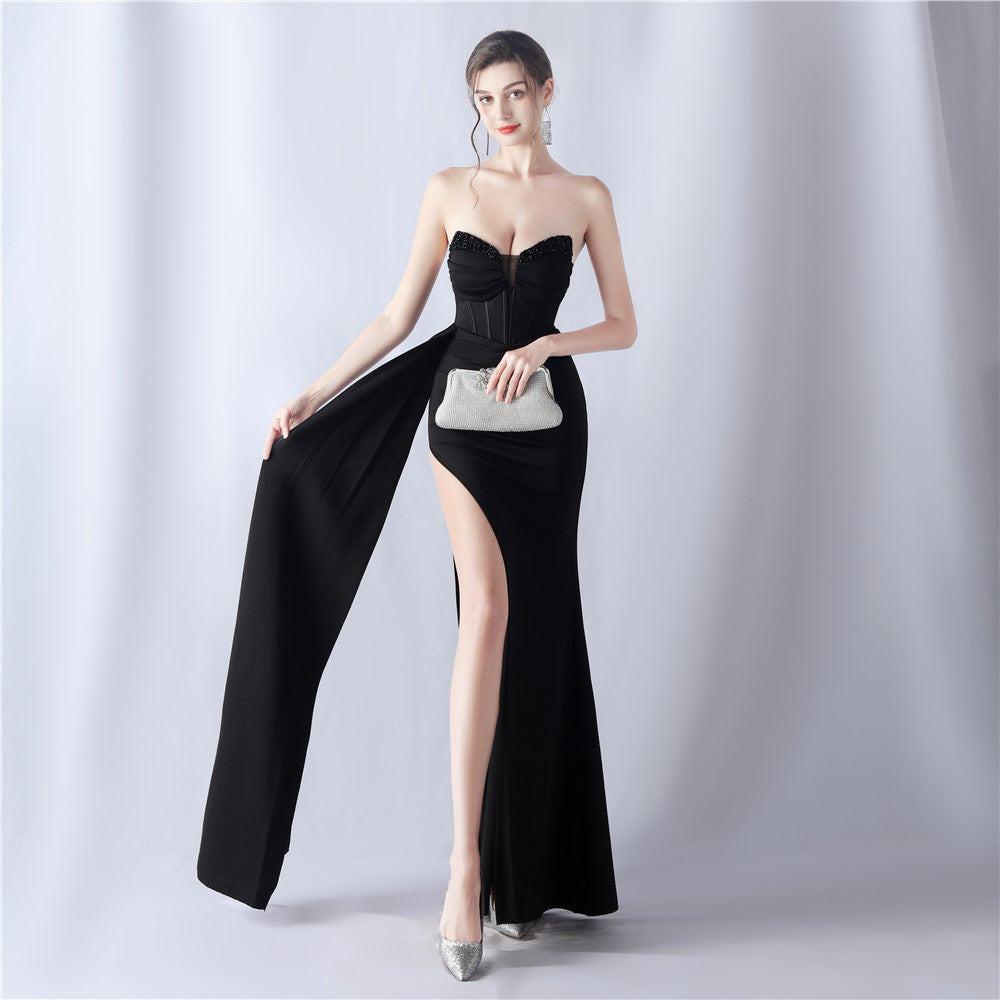 Shaping Fishbone Waist Binding Beads Dress Evening Dresses