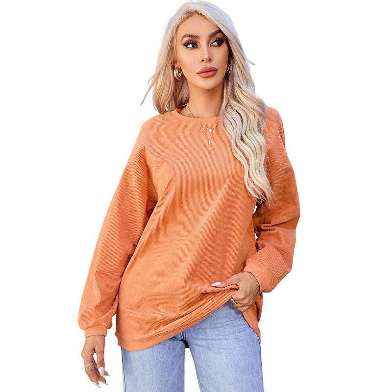 Pull à capuche simple imprimé pour femme, pull long de couleur unie