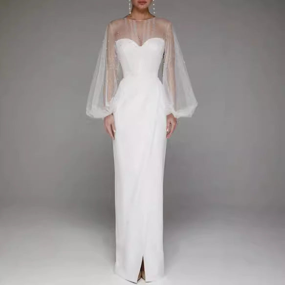 Women's Long Dress Sexy Strap Pearl Sleeve Wedding Dresses