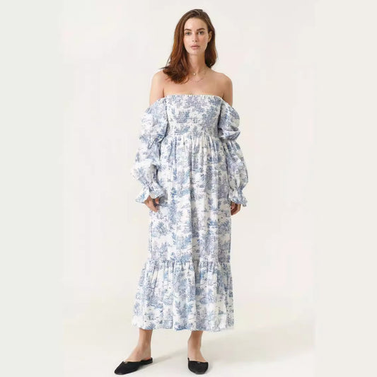 Robe en mousseline de soie à manches pour femmes, robes imprimées à col carré de printemps