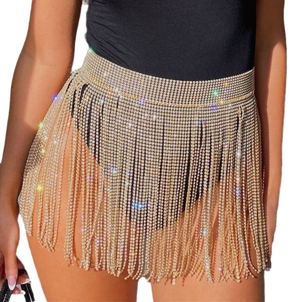 Women's Rhinestone Fishnet Sexy Temperament Strap Stitching Skirts