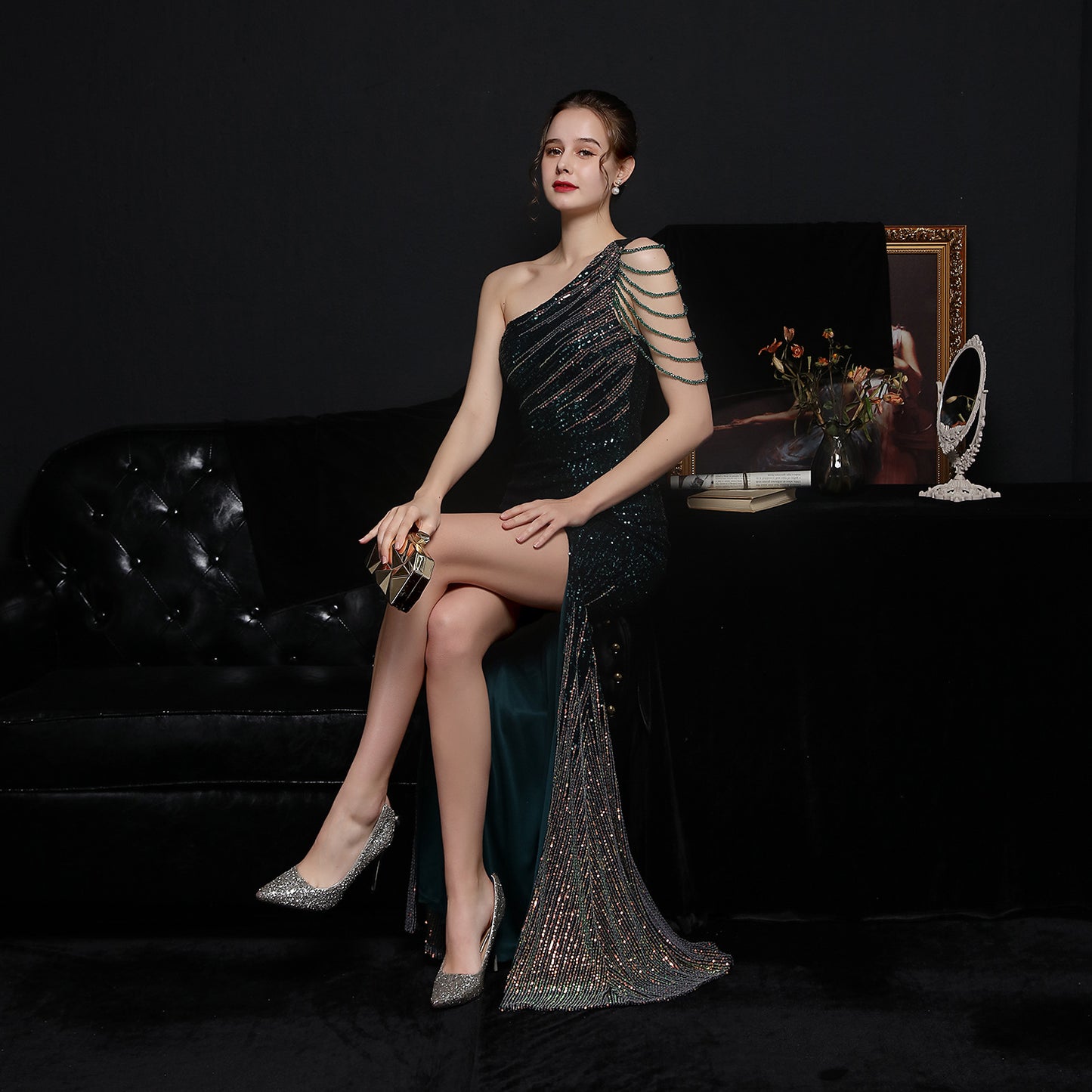 Robe de soirée à paillettes, robe de mariée sexy et longue amincissante