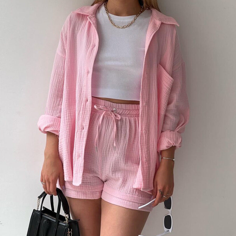 Women's Sleeve Shirt High Waist Drawstring Fashion Suits