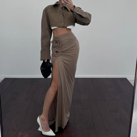 Women's French Style Temperament High Waist Slit Skirts