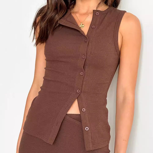 Women's Solid Color Sexy Sleeveless Button Knitwear