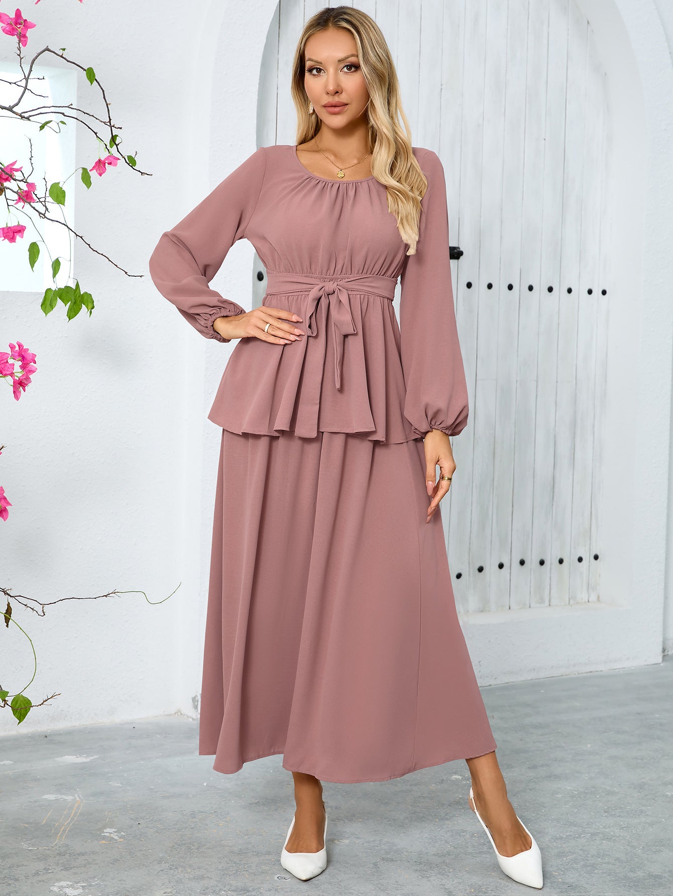 Women's Muslim Elegant Round Neck Lantern Long Suits