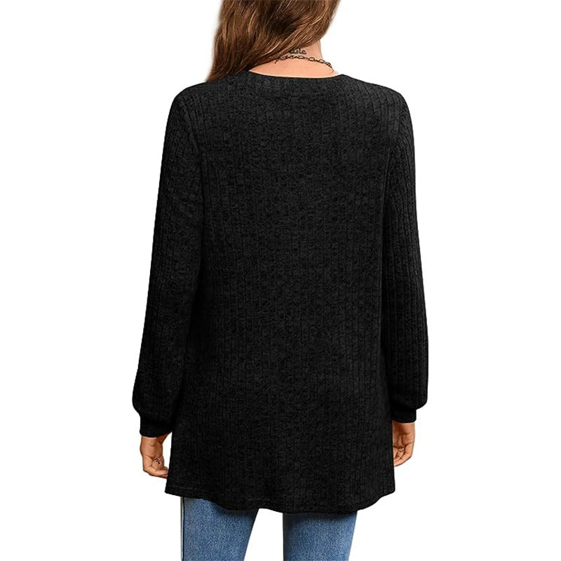 Women's Casual Long Sleeve Solid Color Side Slit Loose Knitwear