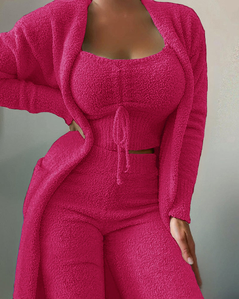 Women's Trendy Glamorous Teddy Plush Three-piece Suits