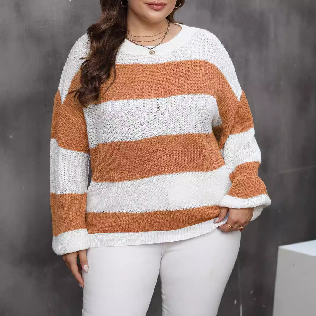 Women's Style Contrast Color Striped Pullover Sweaters