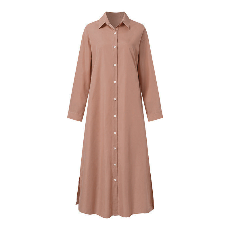 Women's Dress Cotton Linen Shirtdress Casual Long-sleeved Dresses