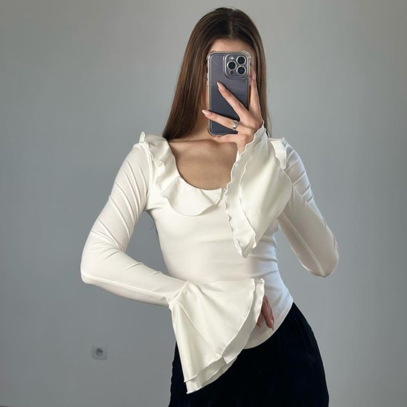 Women's Summer Stringy Seedge Round Neck Bell Blouses