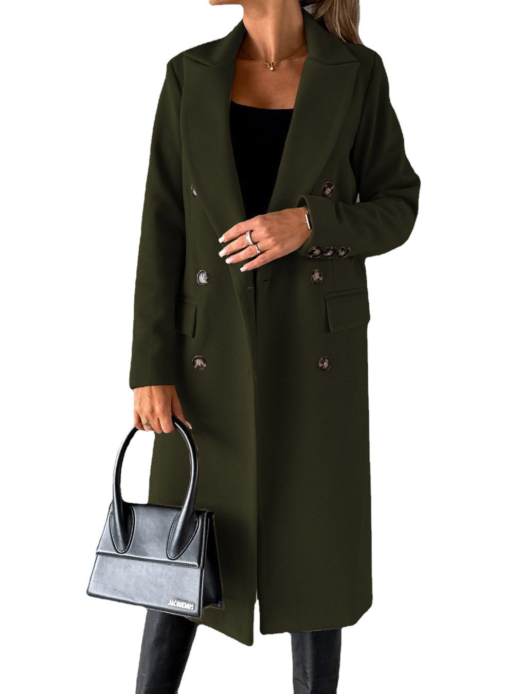 Women's Woolen Solid Color Long Sleeve Double Coats