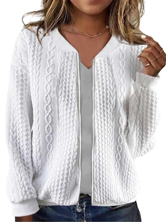 Women's Zipper Twist Long Sleeve Baseball Sweaters