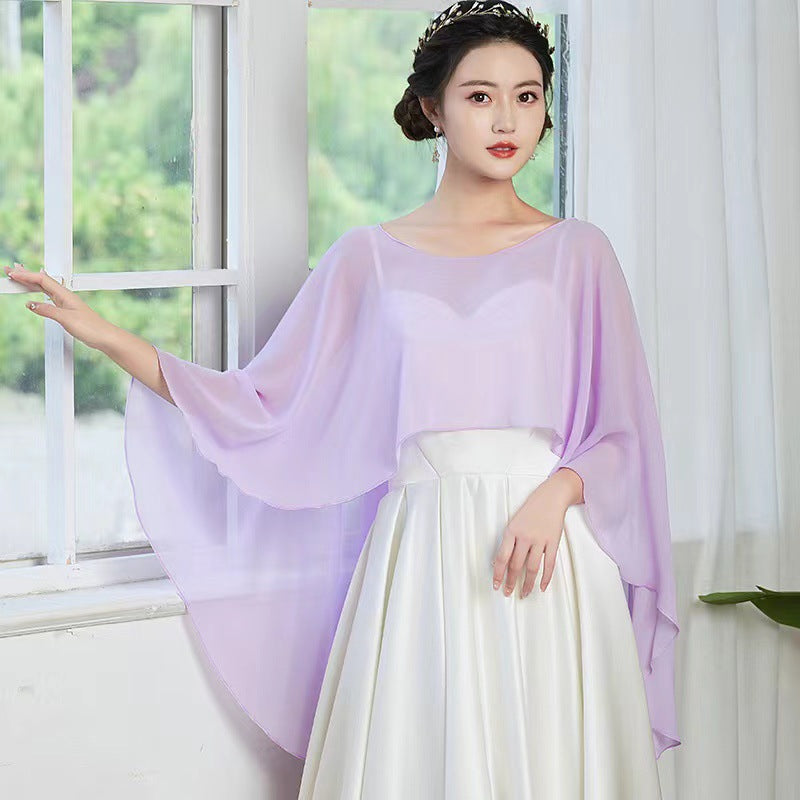 Thin Chiffon Pullover Shawl Dress Daily Blouses