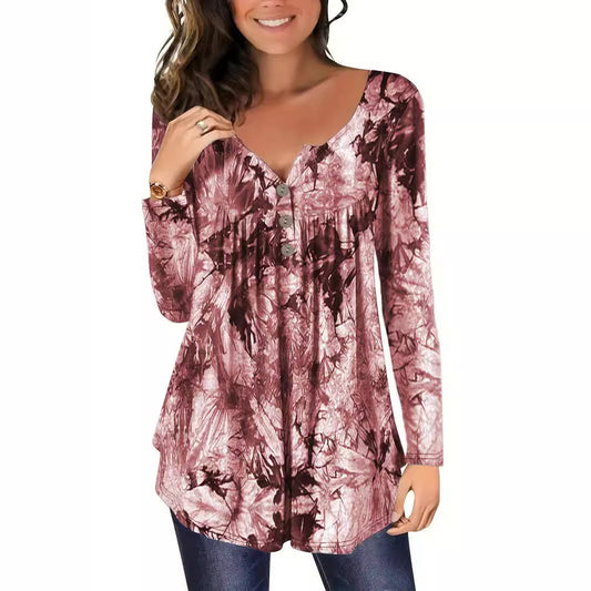 Printed Blooming Buttons Commute Leisure Loose Blouses