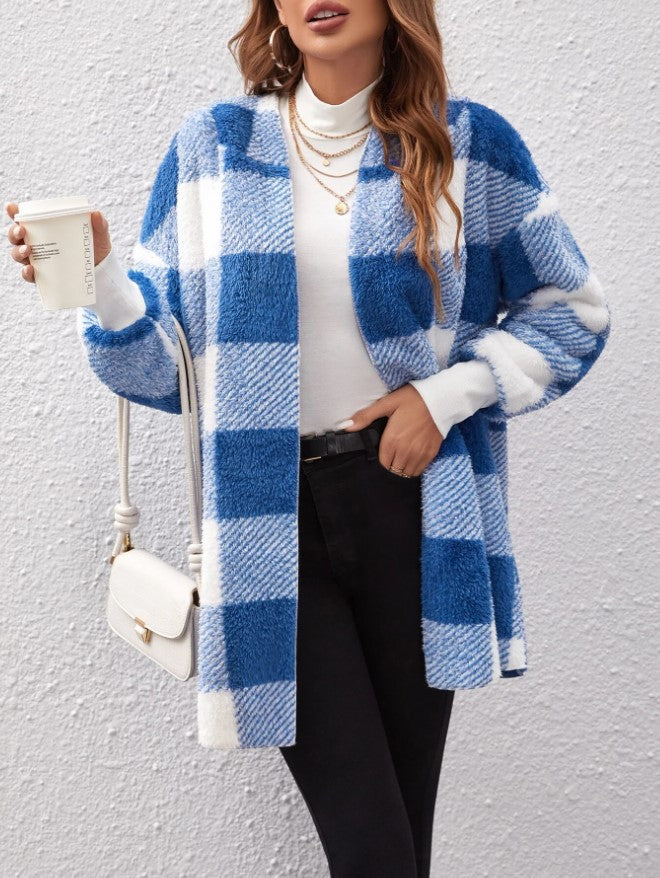 Women's Popular Loose Plaid Fur Fashion Coats