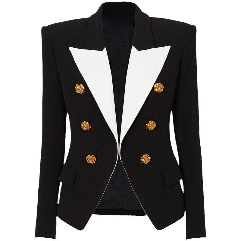 Fashion Contrast Color Metal Rose Button Blazers