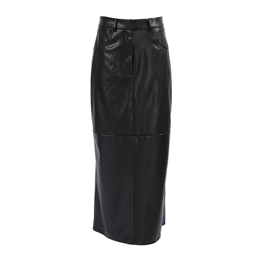 Leather Minimalist Style High Waist Slimming Skirts