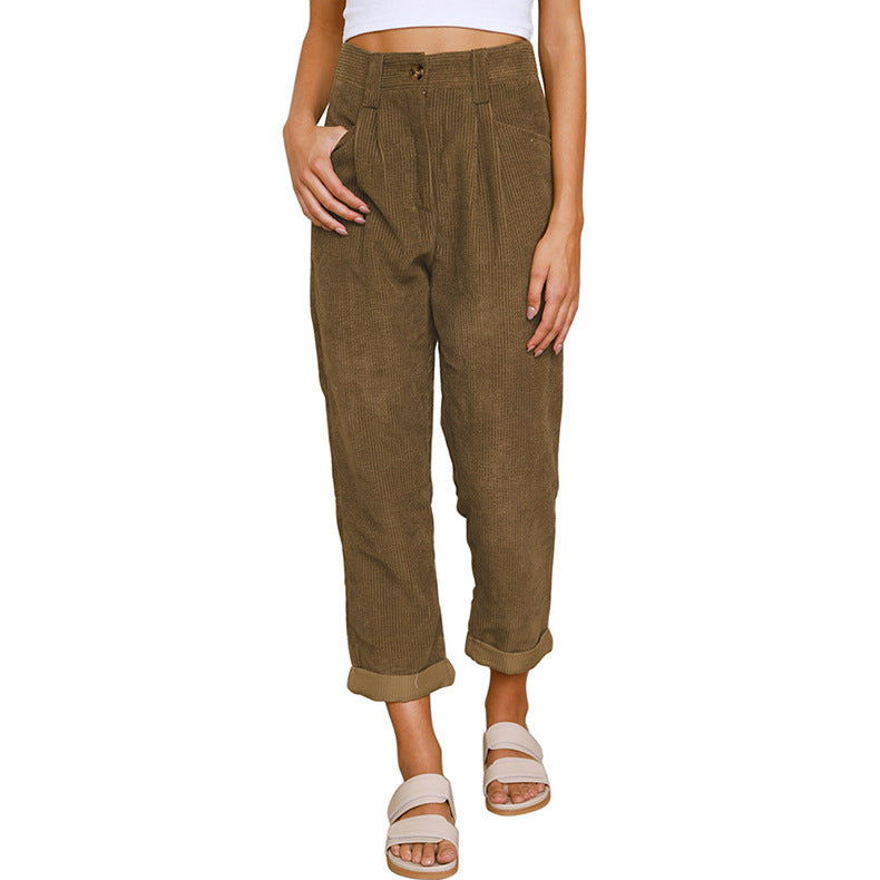 Women's Waist Casual Solid Color Corduroy Loose Pants