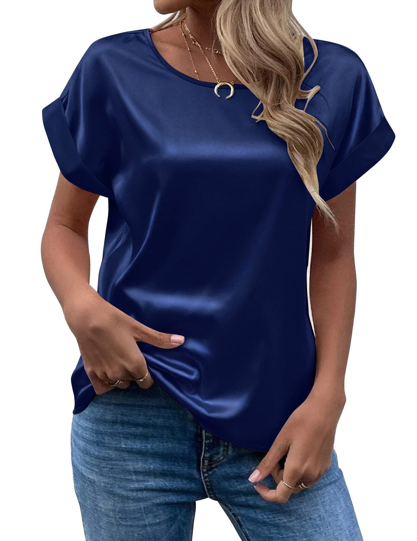 Women's Short-sleeved Satin Shirt Loose-fitting Casual T-shirt Blouses