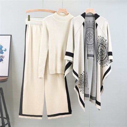 Women's Casual Slimming Fashionable Long-sleeved Shawl Three-piece Suits