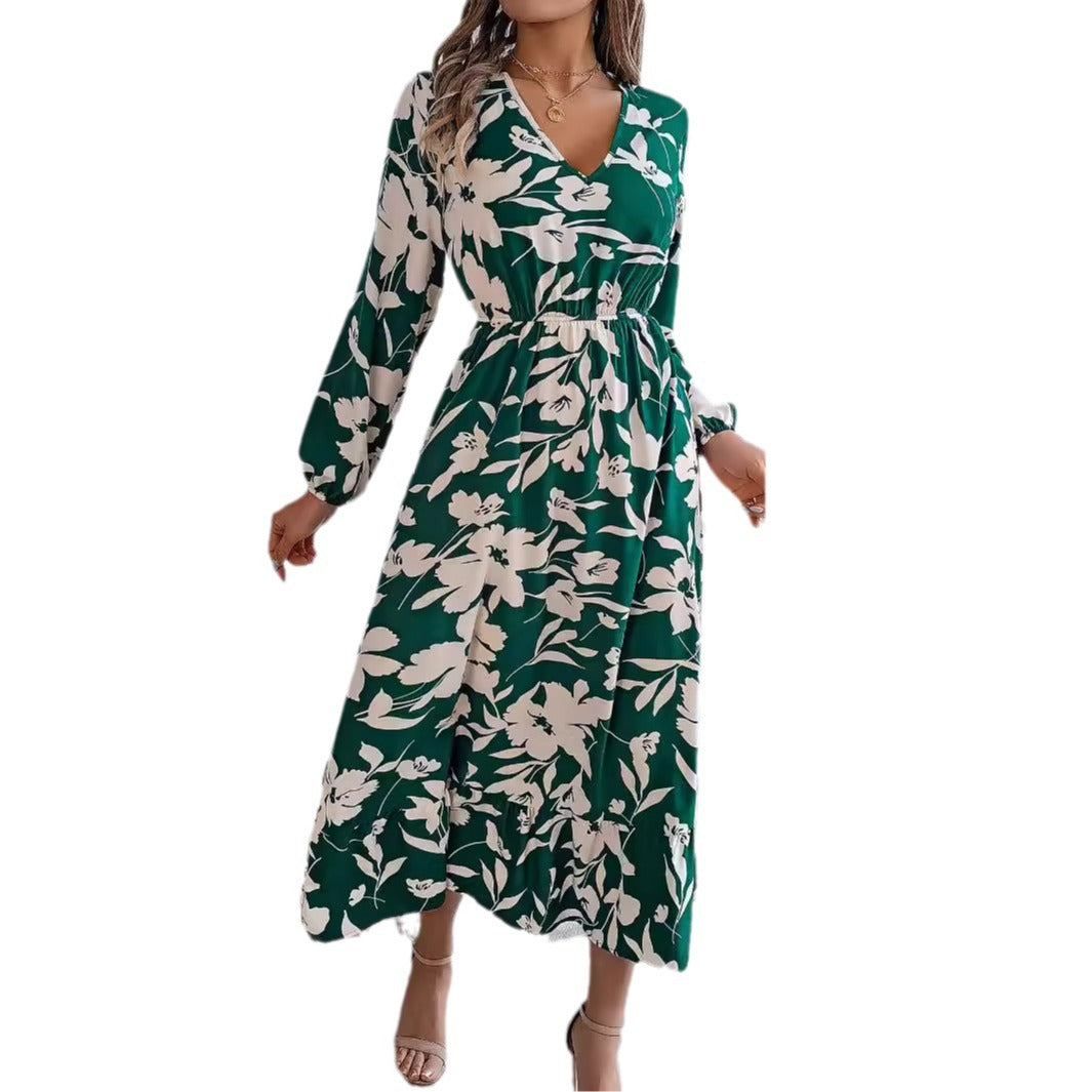 Women's Casual Flower Long Sleeves Ruffles Dress Clothing