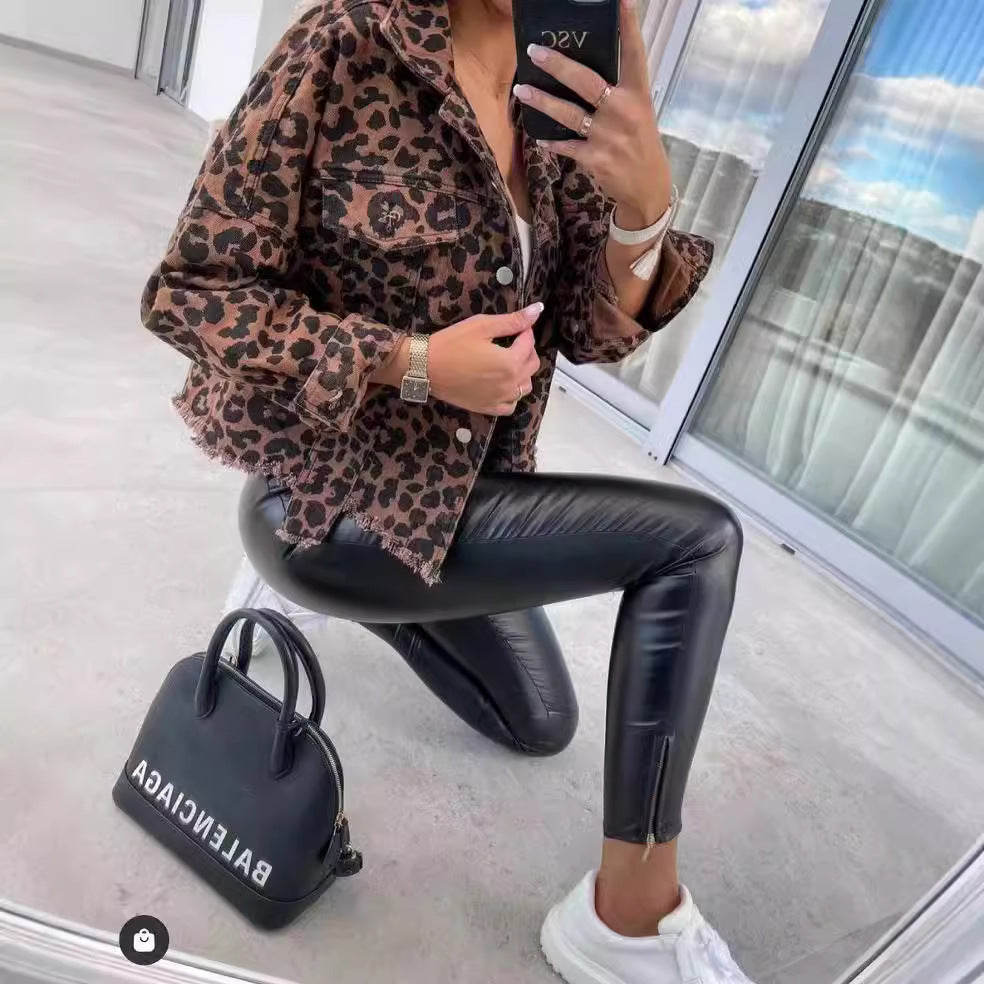 Street Personality Leopard Print Long Sleeve Jackets