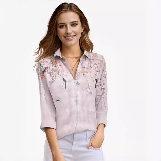 Women's Lapel Long-sleeved Single-breasted Temperament Printed Shirt Blouses