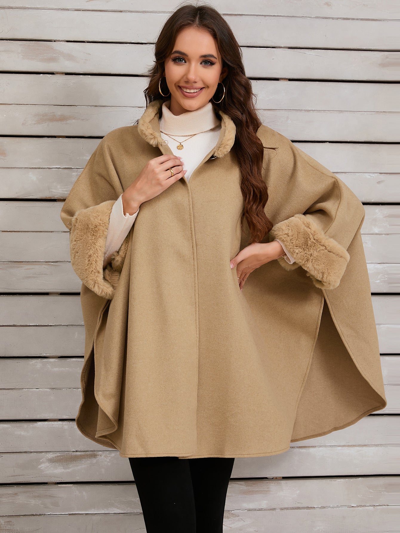 Women's Fur Collar Cloak Robe Casual Retro Coats