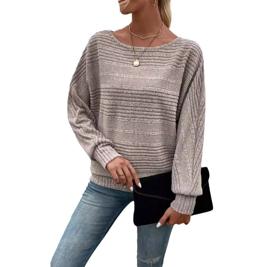 Women's Sunken Stripe Batwing Sleeve T-shirt Blouses