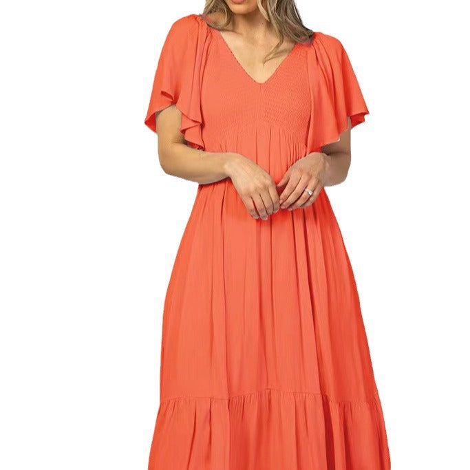 Robe taille haute couleur pure pour femme