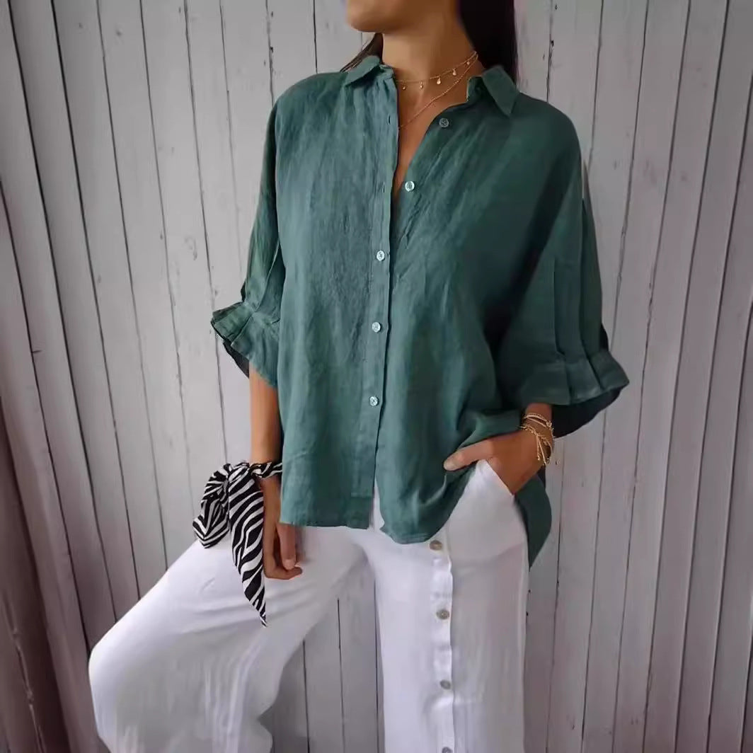 Spring Cotton Linen Back Design Shirt Blouses