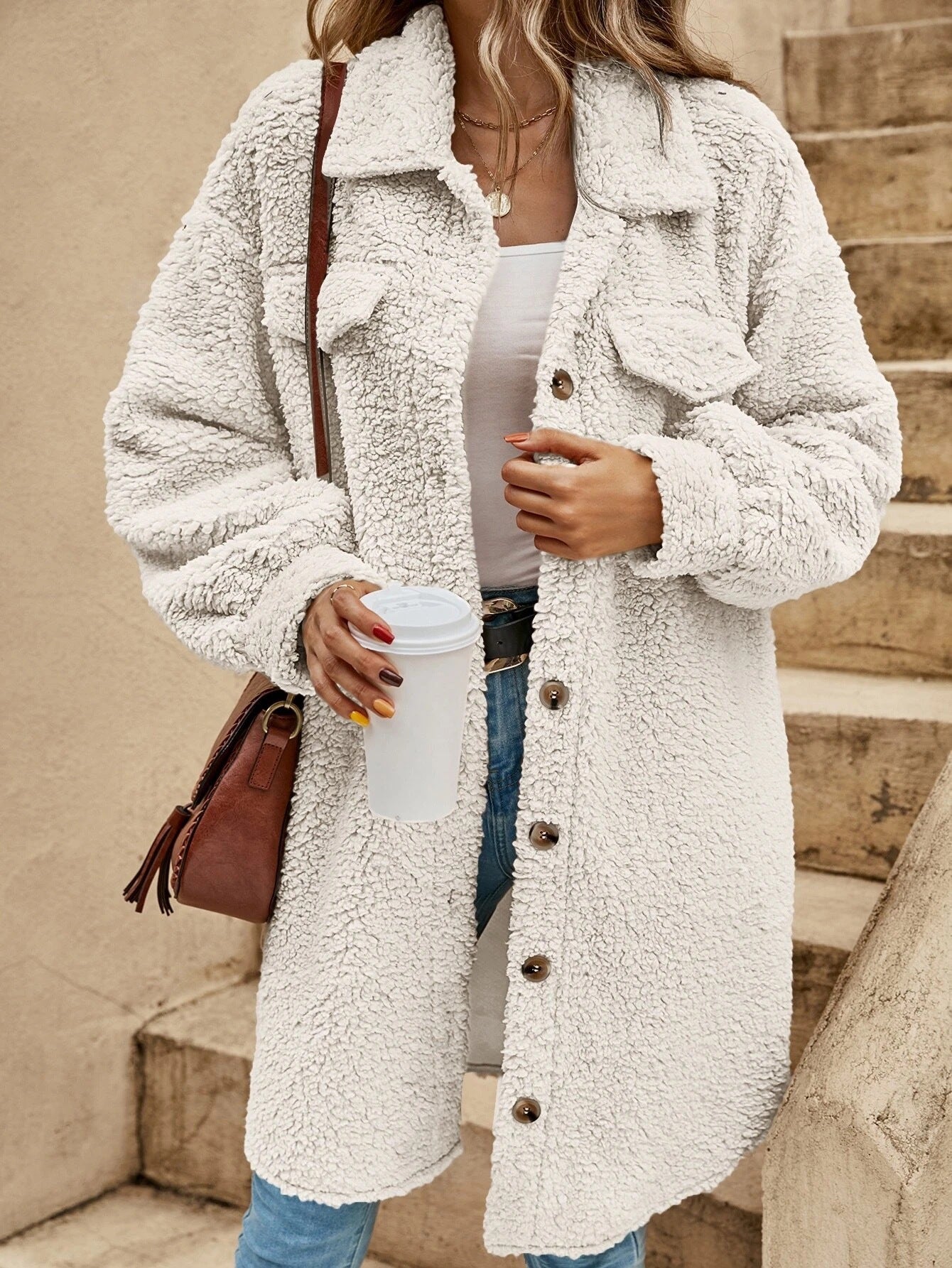 Women's Winter Buckle Lapel Plush Loose Temperament Coats