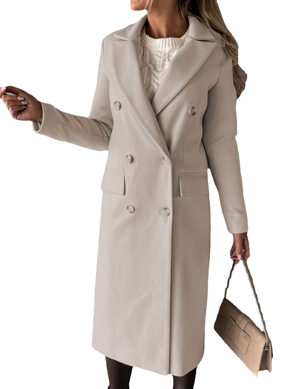 Women's Woolen Solid Color Long Sleeve Double Coats