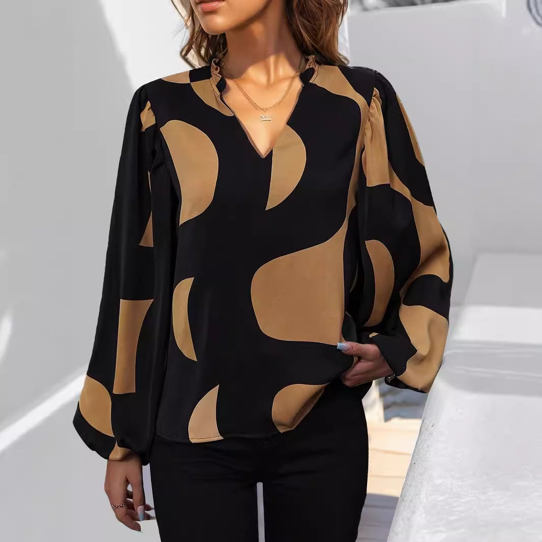 Women's Commuter Autumn Fashion Printed Pullover Blouses