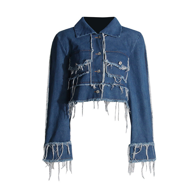 Women's Trendy Autumn Blue With Rough Seedge Jackets