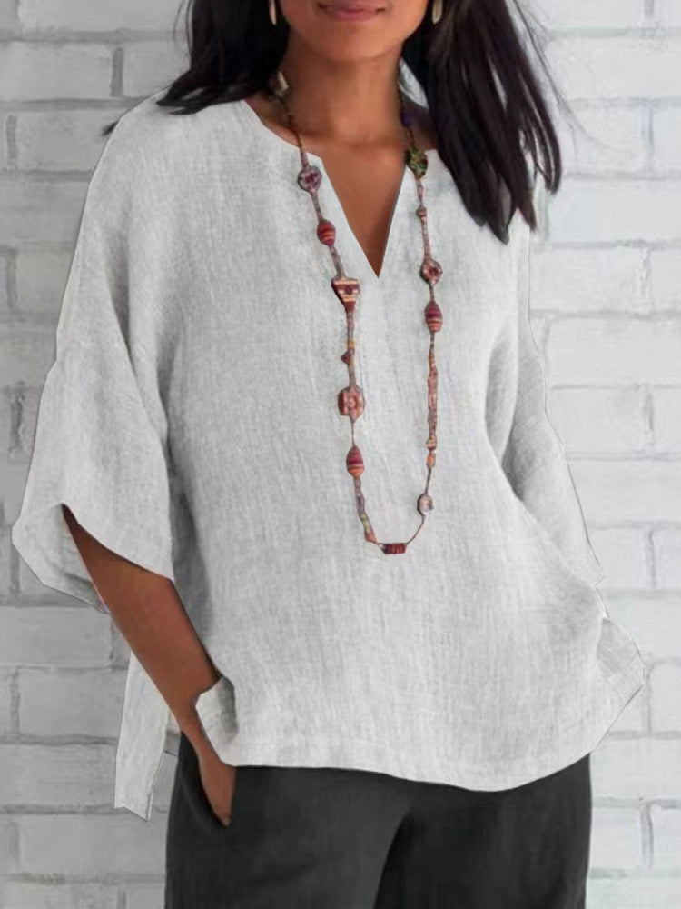 Women's Sleeves Cotton Linen Solid Color Loose Blouses