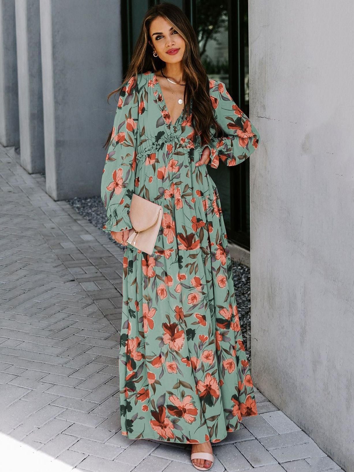 Robes élégantes à manches longues pour femmes avec imprimé féerique à la mode