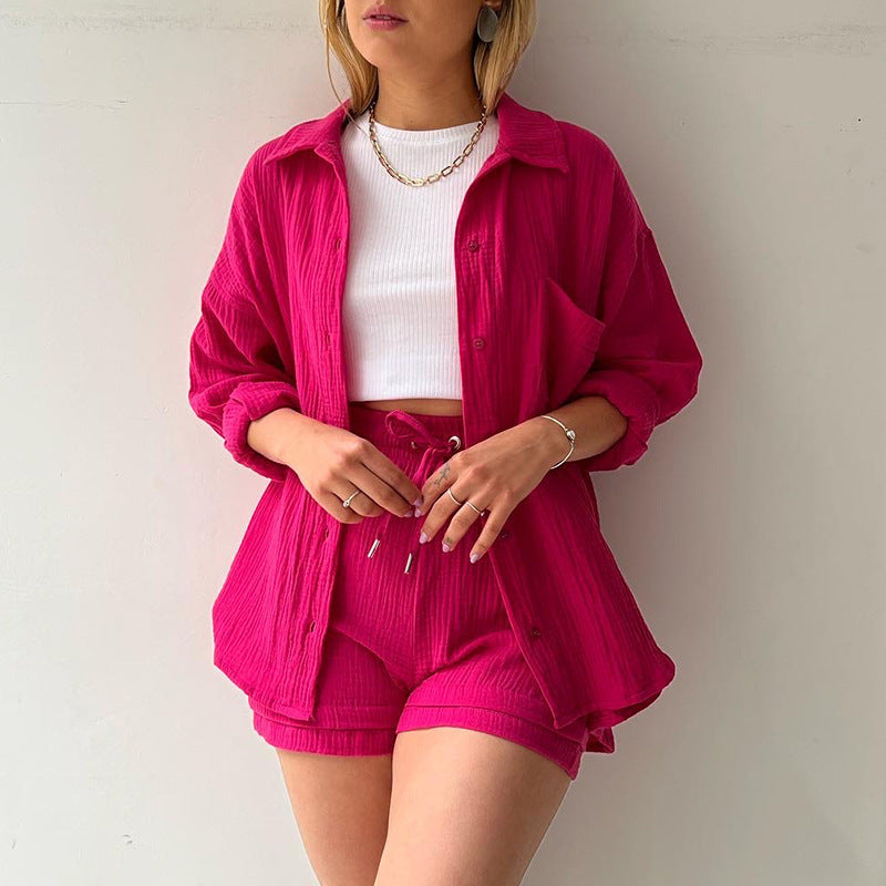 Women's Sleeve Shirt High Waist Drawstring Fashion Suits