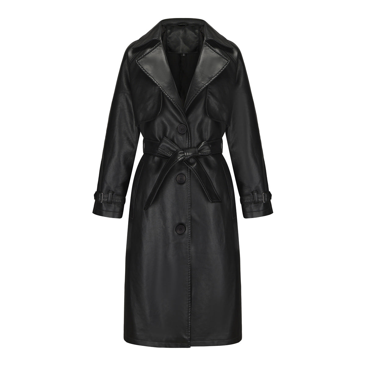 Women's Long Loose Leather Classic Turn-down Collar Jackets