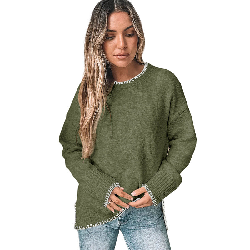 Women's Autumn Fashion Pullover Trim Round Neck Knitwear